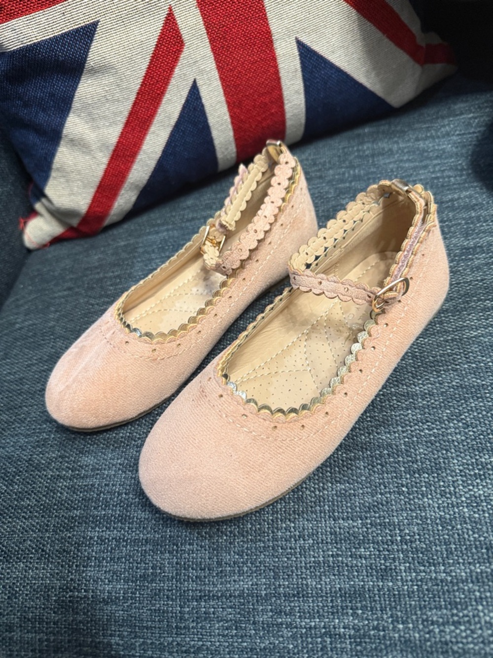 Nicole Miller Blush Pink Scalloped Mary Jane Flats with Ankle Strap